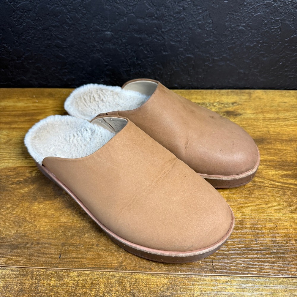ABEO Pioneer Clog 2371 Tan Leather Shearling Lined Slipper Mens‎ 8.5